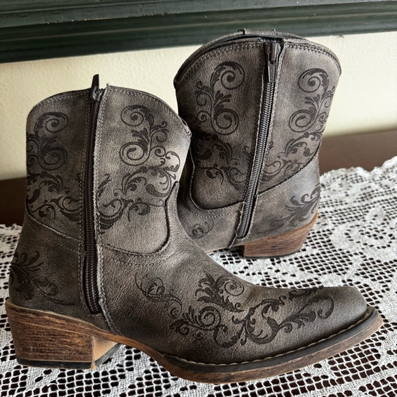 ROPER Short Stuff Fashion Western Booties Cowgirl Boots Grey Snip Toe Womens 7 - Picture 6 of 7